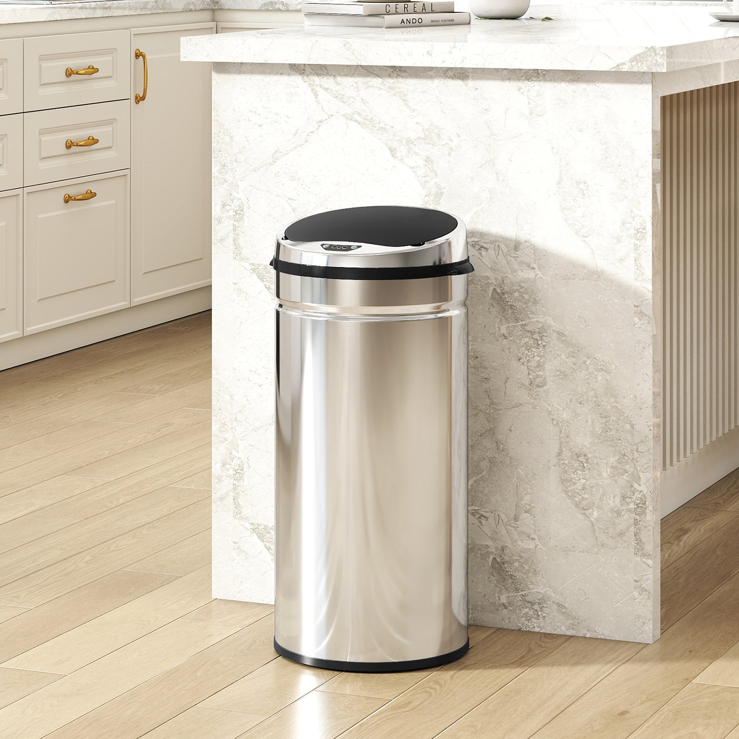 42L Automatic Motion Sensor Rubbish Bin with Fingerprint Resistant, Stainless Steel, Silver Tone