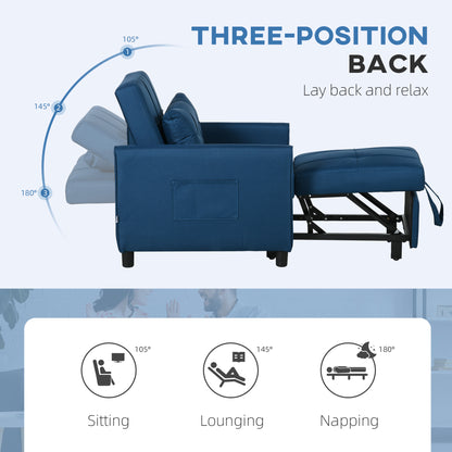 Linen-Look Single Chair Bed with Thick Padding - Blue