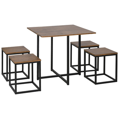 5 Piece Dining Table and Chairs Set 4, Industrial Space Saving Table and Chairs with Metal Frame