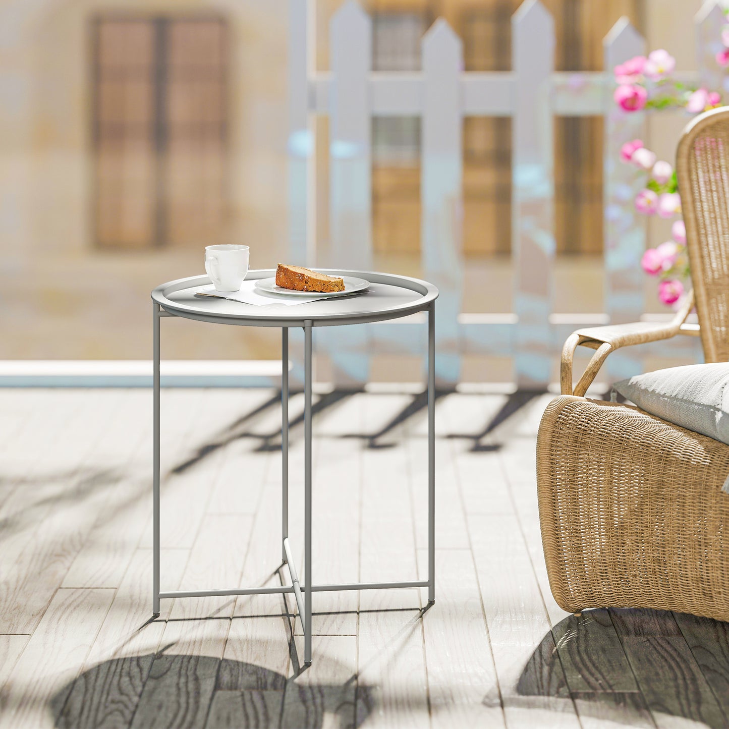 Steel Removable Tray Top Garden Table - White