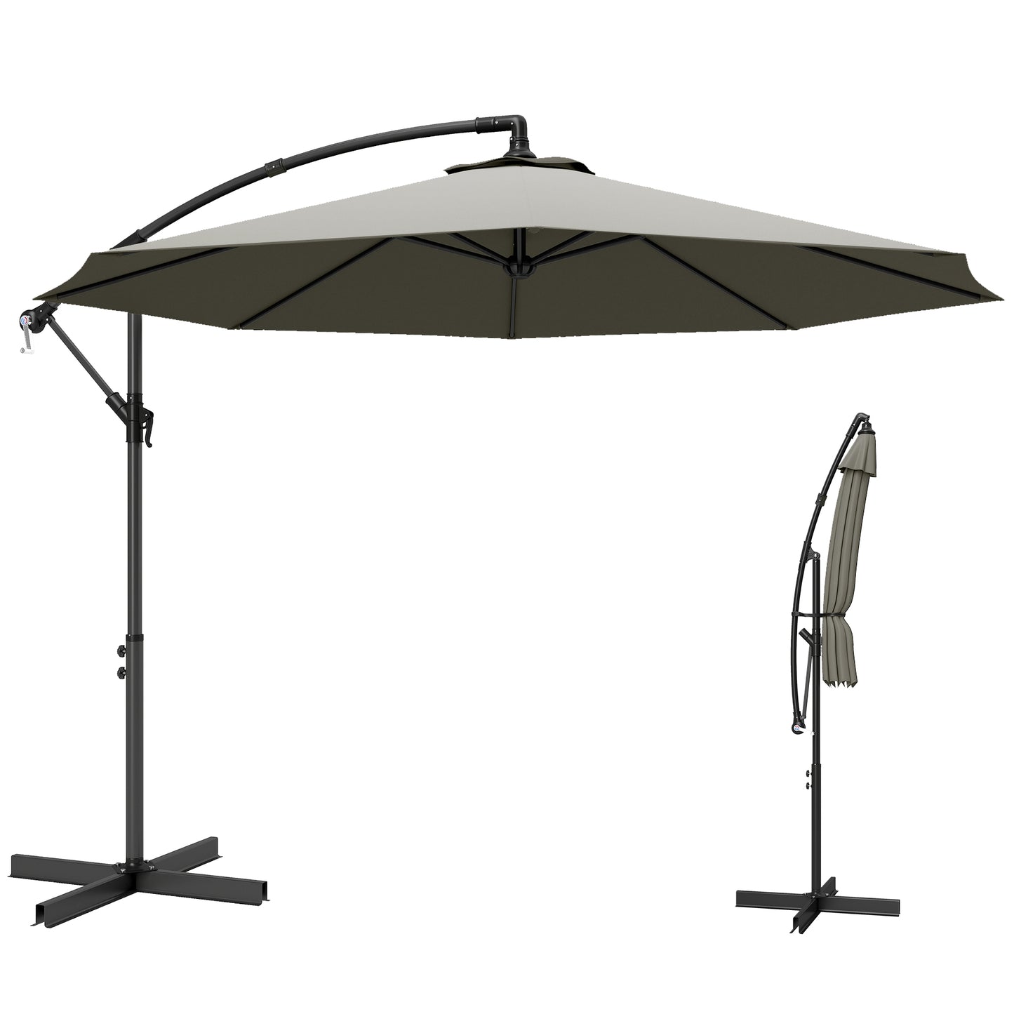 3m Overhanging Cantilever Parasol, with Cross Base - Light Grey