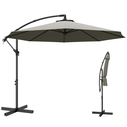 3m Overhanging Cantilever Parasol, with Cross Base - Light Grey