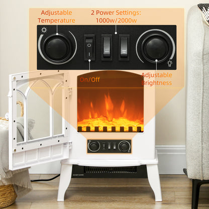 Freestanding Electric Fireplace, Electric Log Burner with LED Flame Effect, Overheating Safety System, 1000W/2000W White