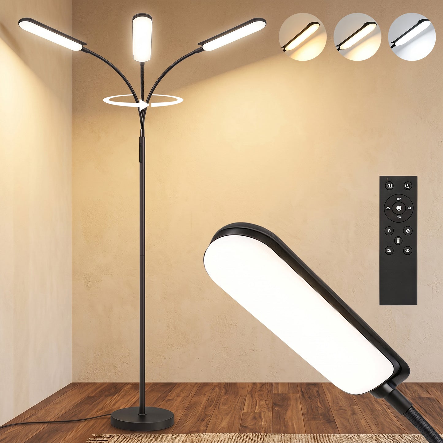 LED Floor Lamp, Standing Lamp with Remote & Touch Control, Stepless Dimmable Colours Temperature & Brightness