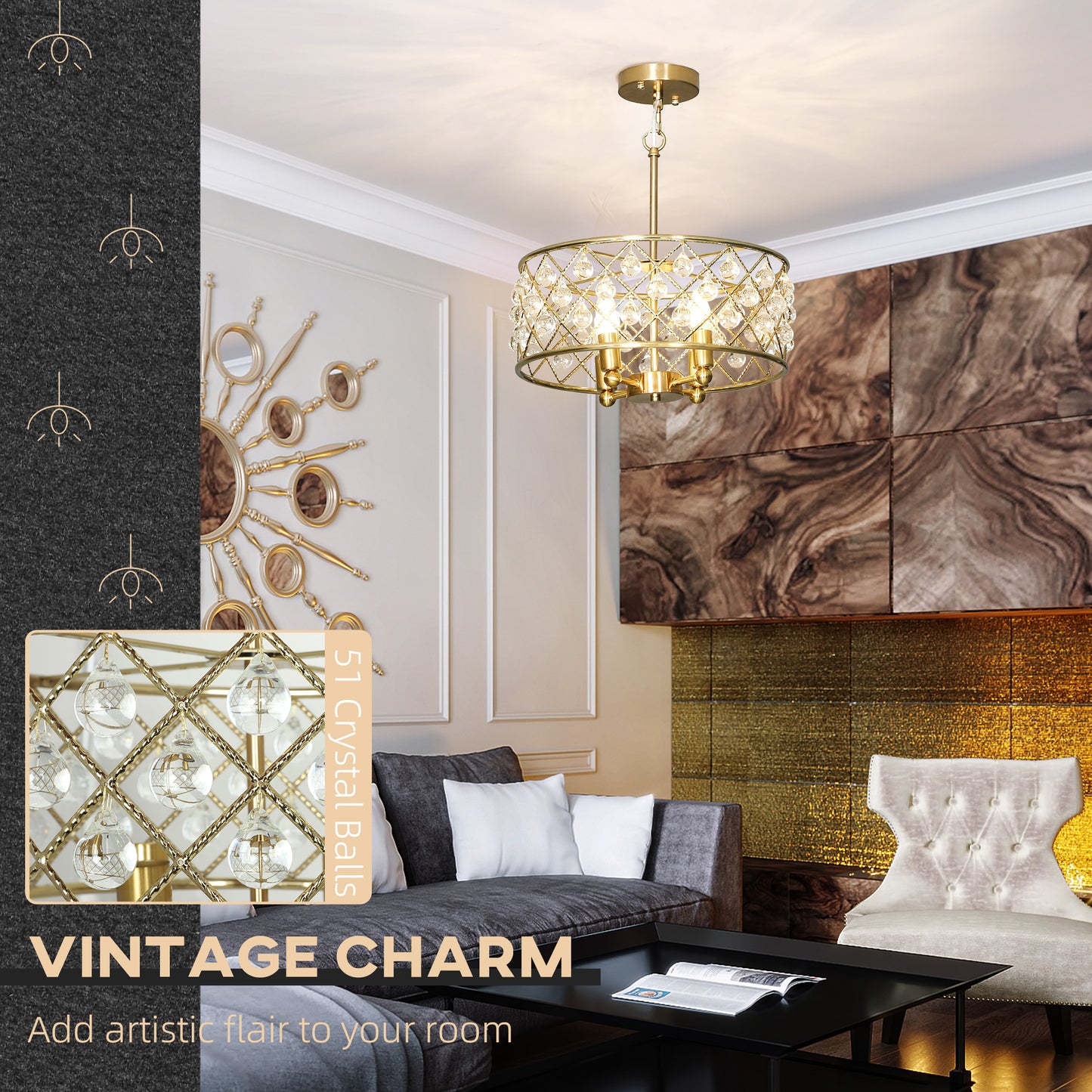51 Crystallite Four-Bulb Chandelier - Gold-Tone