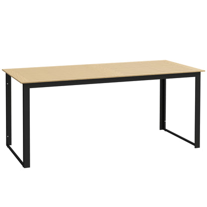 Garden Table for 6 People, 175 x 78 x 75 cm Rectangle Outdoor Dining Table with Slatted Top, Metal Frame, for Balcony, Deck