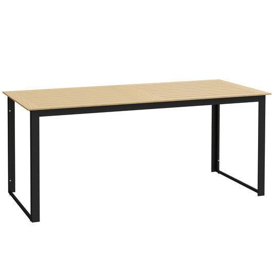 Garden Table for 6 People, 175 x 78 x 75 cm Rectangle Outdoor Dining Table with Slatted Top, Metal Frame, for Balcony, Deck