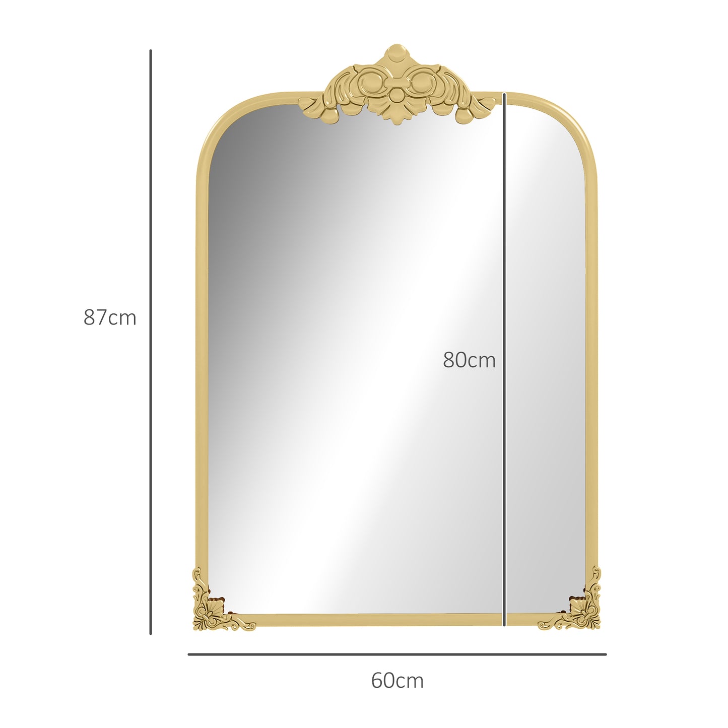 Wall Mirror, Decorative Baroque Mirror with Metal Frame, for Bedroom and Living Room, 60 x 87 cm, Gold Tone