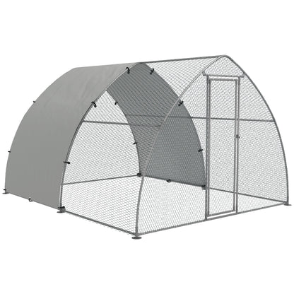 Galvanised Outdoor Chicken Coop, with Cover, for 8-12 Chickens, Hens, Ducks, Rabbits, 3 x 3.8 x 2.2m - Silver Tone