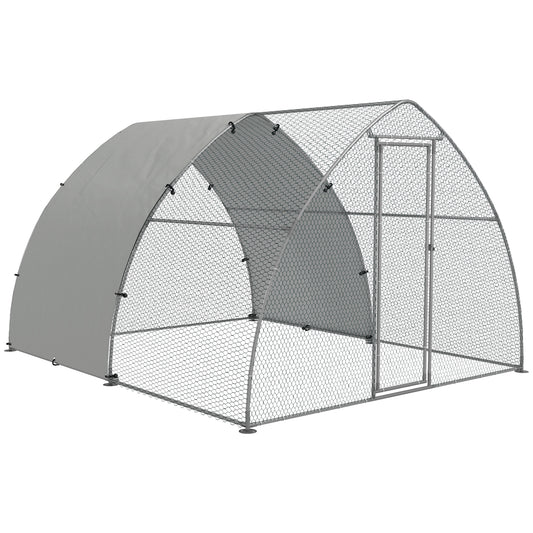 Galvanised Outdoor Chicken Coop, with Cover, for 8-12 Chickens, Hens, Ducks, Rabbits, 3 x 3.8 x 2.2m - Silver Tone