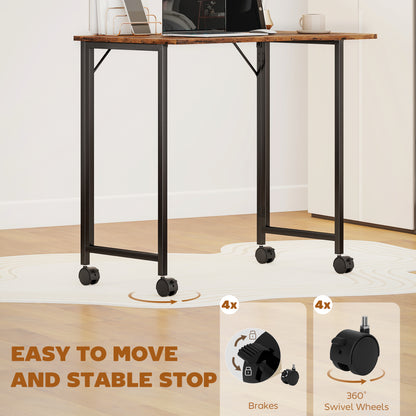 Folding Small Desk on Wheels - Rustic Brown