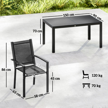 Seven-Piece Garden Dining Set, with Plastic Wood-Top Table - Black