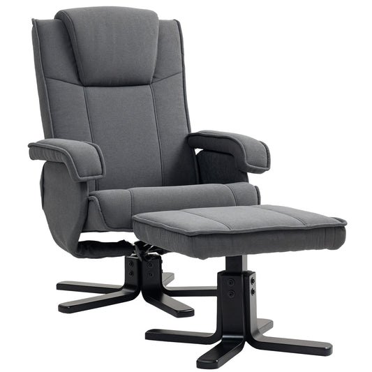 Swivel Recliner Chair with Footstool - Charcoal Grey Velvet
