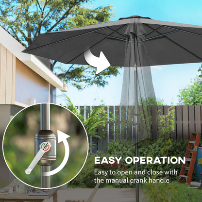 3(m) Tilting Parasol Garden Umbrellas, Outdoor Sun Shade with 8 Ribs, Tilt and Crank Handle for Balcony, Bench, Garden