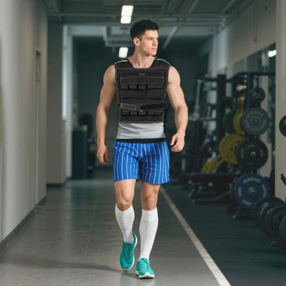 20KG Adjustable Weighted Vest, Running Weight Vest, with 30 Metal Weights, Reflective Strips, for Running, Exercise