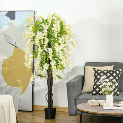 Artificial Plant White Wisteria Tree Faux Decorative Plant in Nursery Pot for Indoor Decor, 160cm