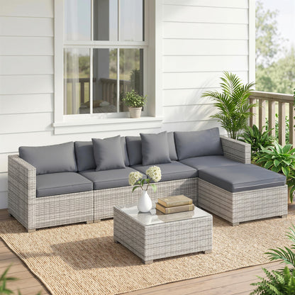 6 Pieces Rattan Corner Sofa Set - Mixed Grey