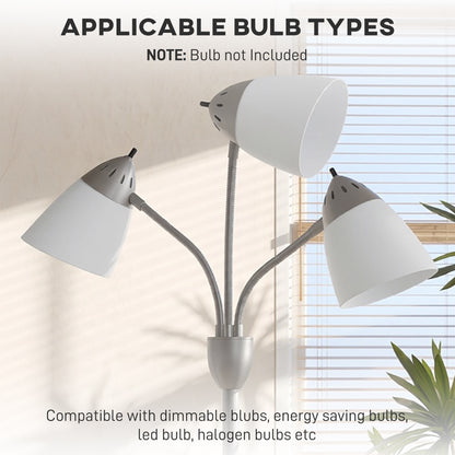 Arc Tree Floor Lamp with 3 Adjustable Rotating Lights, Industrial Standing Lamp with Steel Frame, Silver Tone