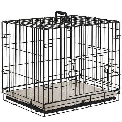 Foldable Dog Crate with Two Doors with Tray, Soft Cushion, for Extra Small Dogs, 60 x 45 x 50, Black