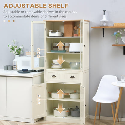 Freestanding Kitchen Cupboard, 5-tier Storage Cabinet with Adjustable Shelves and Drawer, Cream White
