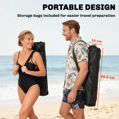 Set of 2 Reclining Folding Camping Chair w/ Detachable Footrest, Storage Bag, Cup Holder & Headrest