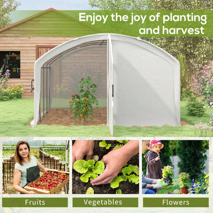 Polytunnel Greenhouse Walk-in Grow House with UV-resistant PE Cover, Door, Galvanised Steel Frame, 4 x 3 x 2m, White