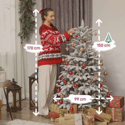 5 ft Artificial Flocked Christmas Tree with 717 Branches, Hinged Xmas Tree with Foldable Metal Stand