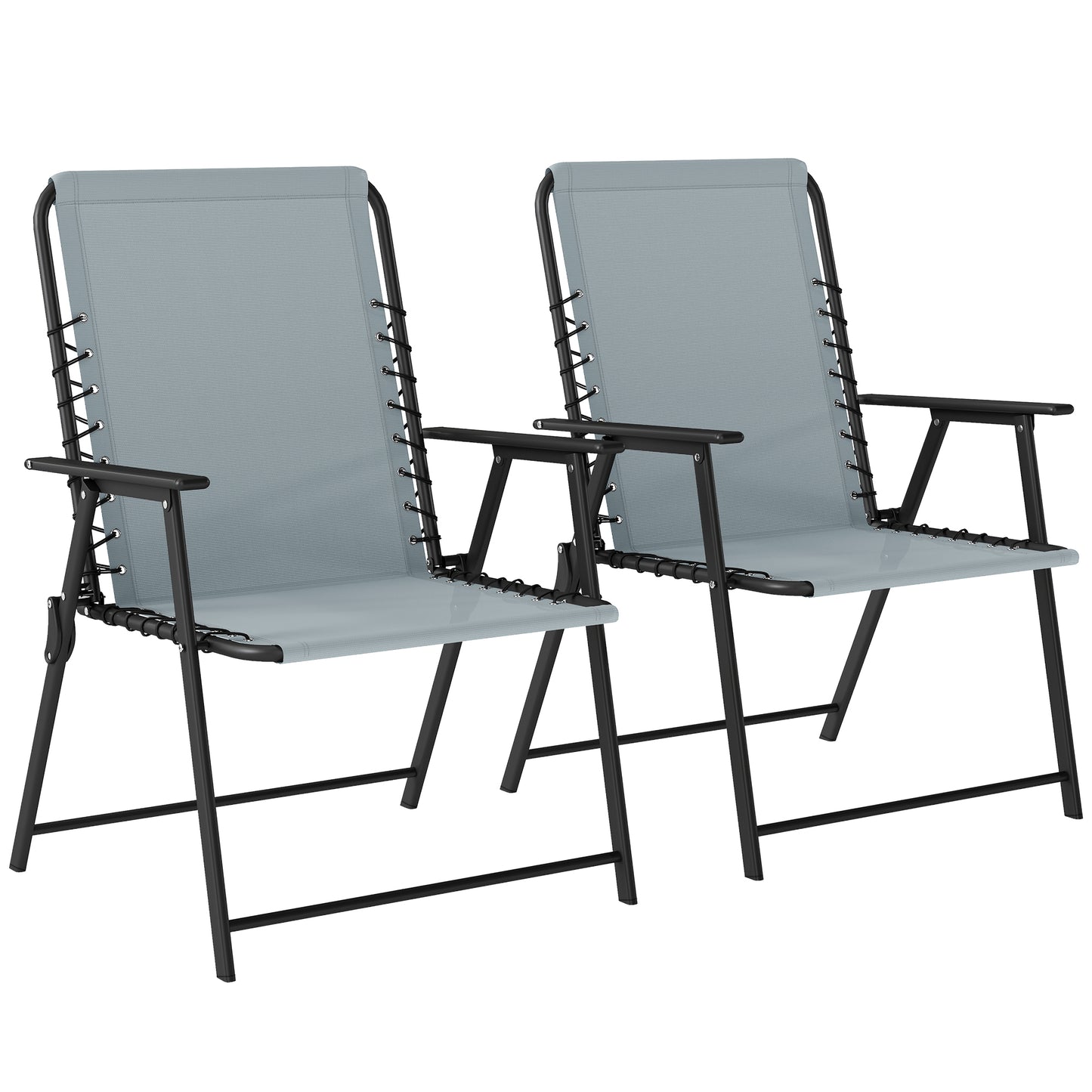Folding Garden Chairs Set of 2, Outdoor Dining Chairs with Wide Texteline Seat, High Back and Armrests, Light Grey