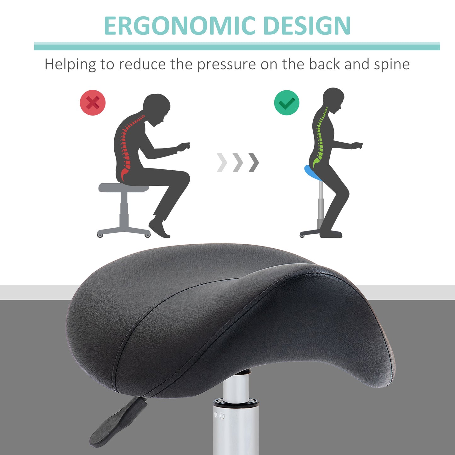 Cosmetic Stool 360° Rotate Height Adjustable Salon Massage Spa Chair Hydraulic Rolling Faux Leather Saddle Stool Mobility
