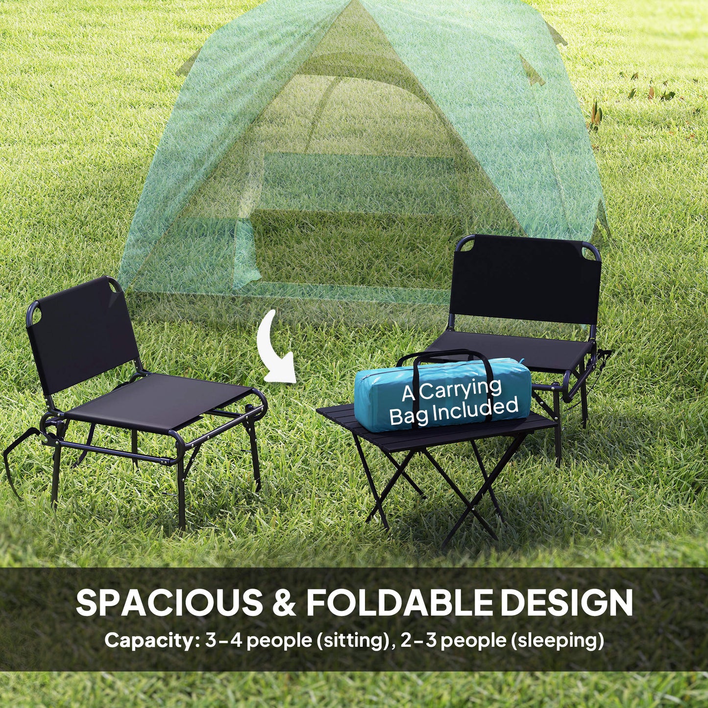 3-4 Person Camping Tent, Easy Set Up Waterproof Dome Tent with Sewn-in Groundsheet, Mesh Windows