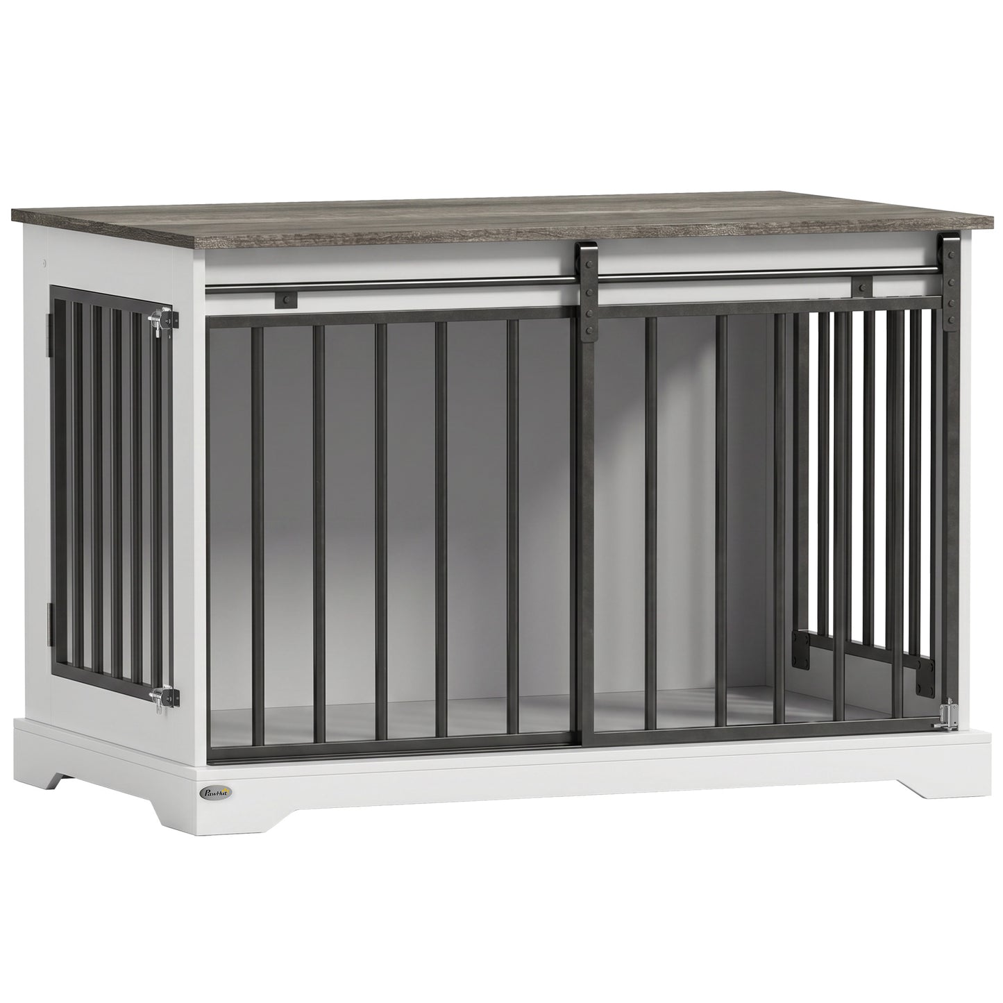 100 cm Large Dog Crate Furniture with Sliding Barn Door for Large Dogs, White