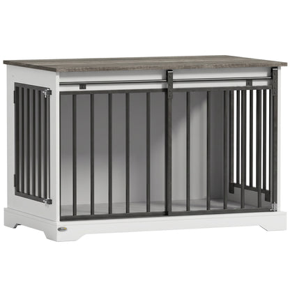 100 cm Large Dog Crate Furniture with Sliding Barn Door for Large Dogs, White
