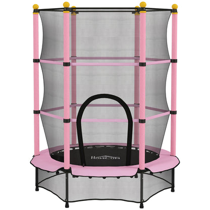 4.6FT/55" Kids Trampoline with Enclosure Net, Outdoor Indoor Use, for Ages 3-10 Years, Pink