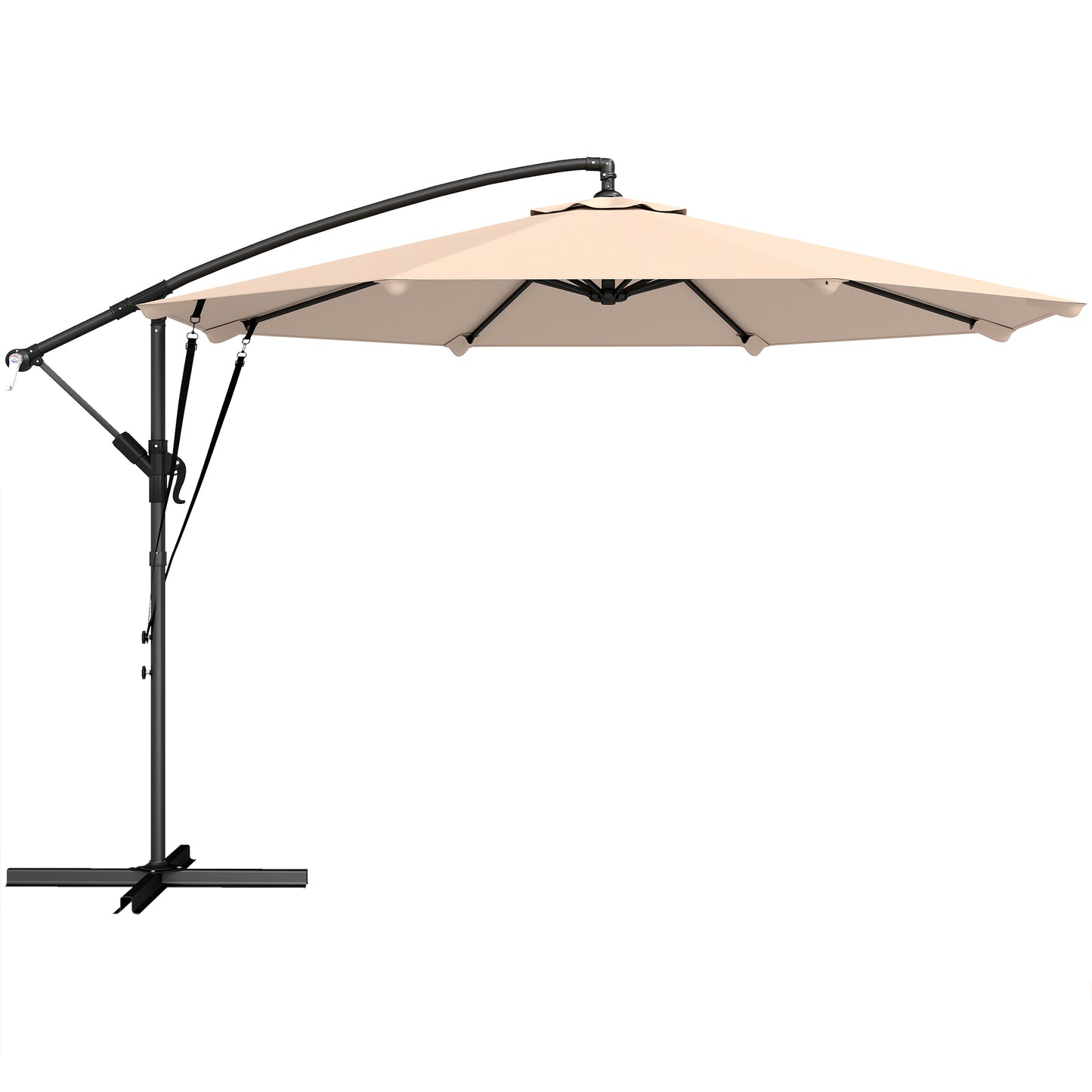 3 m Cantilever Parasol with Protective Cover and Wind Ropes, Banana Parasol with Crank Handle, Khaki