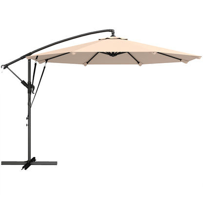 3 m Cantilever Parasol with Protective Cover and Wind Ropes, Banana Parasol with Crank Handle, Khaki