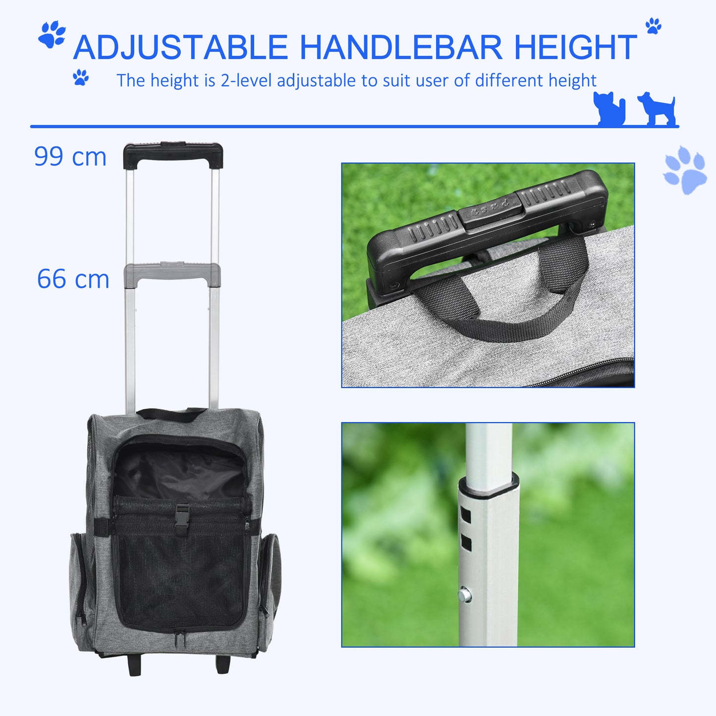 2 in 1 Dog Backpack and Trolley, Pet Travel Backpack Cat Dog Carrier with Telescopic Handle