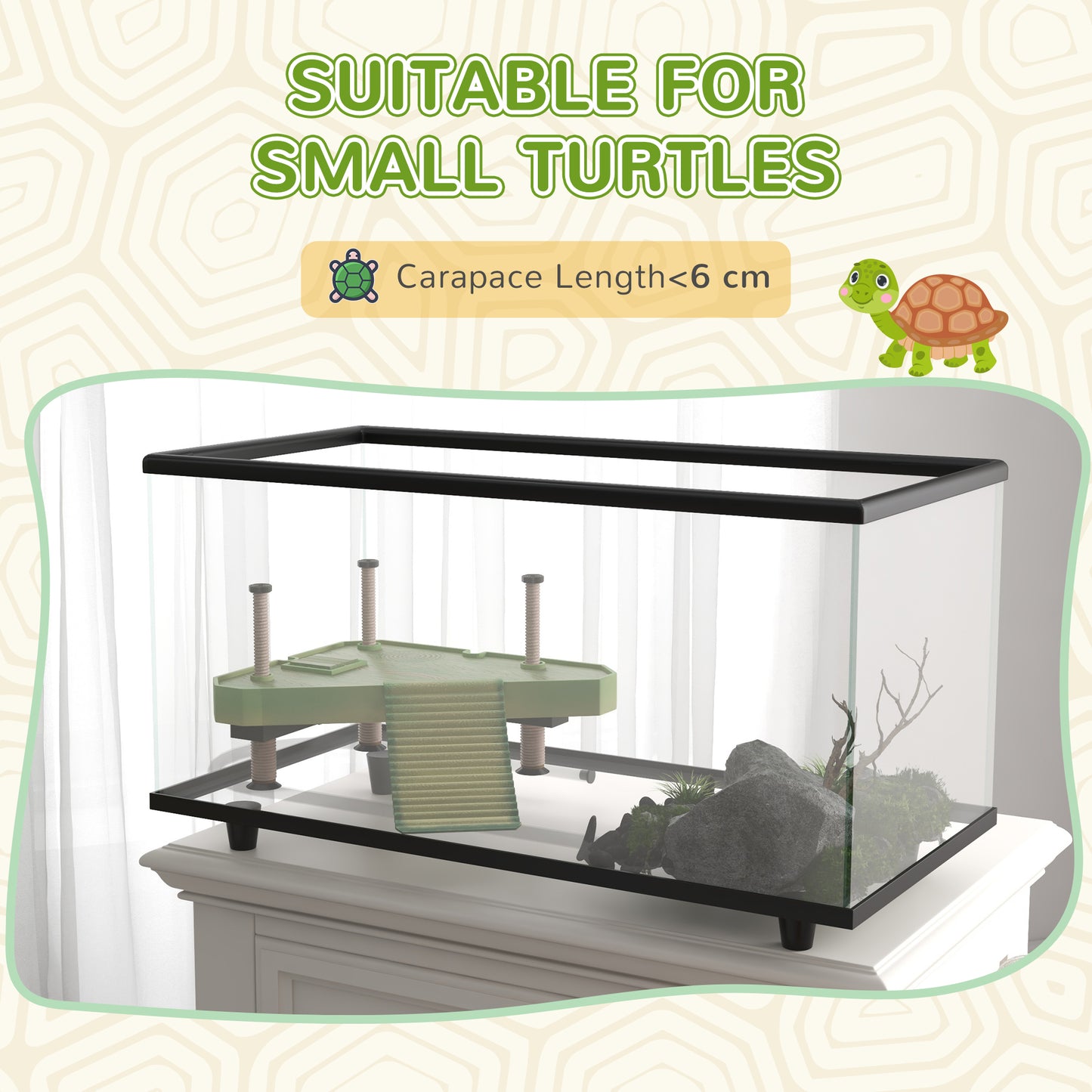 50L Glass Turtle Tank Aquarium with Basking Platform, Easy Drainage