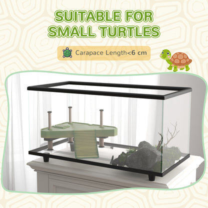 50L Glass Turtle Tank Aquarium with Basking Platform, Easy Drainage