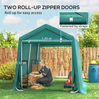 8 x 6.5 ft Outdoor Garden Storage Shed, Waterproof Bike Tent with Double Roll-up Zipper Door for Garden Tools, Green