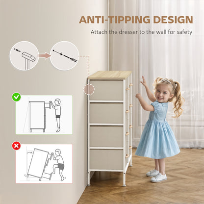 Fabric Chest of Drawers, Industrial Bedroom Dresser with 8 Fabric Drawers, Steel Frame and Wooden Top for Nursery