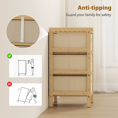 Chest of Drawers, 3 Fabric Drawers Narrow Dresser with Bamboo Frame, Cream White