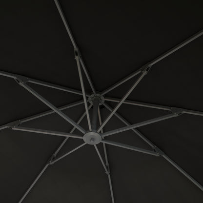 3(m) Garden Cantilever Parasol, Round Overhanging Umbrella with Crank Handle, Cross Base, Aluminium Frame and 360° Rotation
