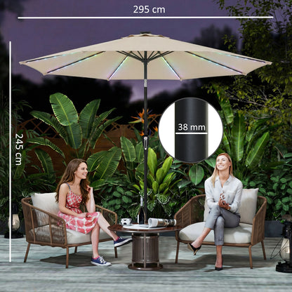 3 m Garden Parasol Umbrella with 112 Solar Powered LED Lights, Patio Umbrella with Crank Handle, Beige