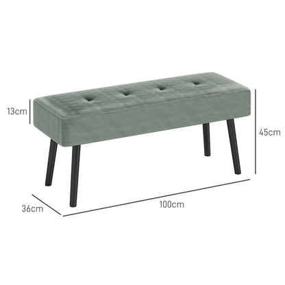 End of Bed Bench, Corduroy Bedroom Bench with Thick Padding and Steel Legs, Tufted Window Seat for Entryway, Living Room