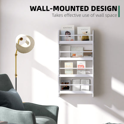 Bookcase, 4 Tier Wall Mounted Bookshelf, 15cm Depth Storage Shelving Rack for Bedroom Nursery Office Home