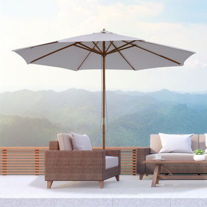 3(m) Garden Parasol, Pulley Operated Patio Umbrella, Wooden Table Market Umbrella with Rope Pulley Mechanism and 8 Ribs