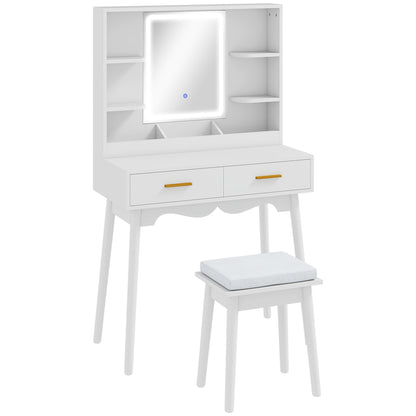 Elegant Dressing Table, with LED Mirror - White