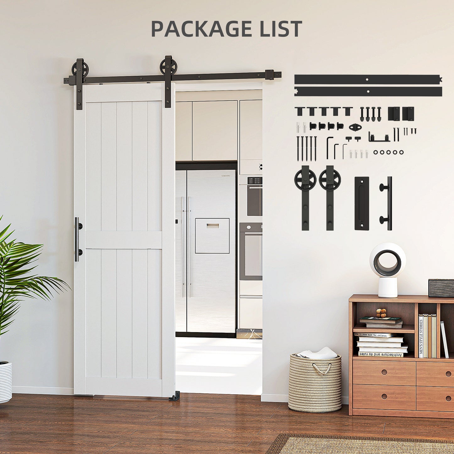 152.4cm Sliding Barn Door Kit, Sliding Door with Track, Hardware, Upgraded Rollers and Floor Guide, Handle, White