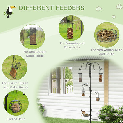 Bird Feeding Station Kit, Wild Bird Feeder Pole with 6 Hooks, 4 Hanging Feeders for Peanuts, Seed, Fat Balls, for Garden