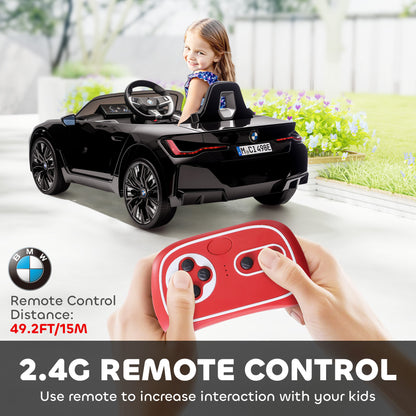 BMW i4 Licensed 12V Kids Electric Ride-On Car, with Remote Control, Portable Battery, Music, Horn, Headlights - Black